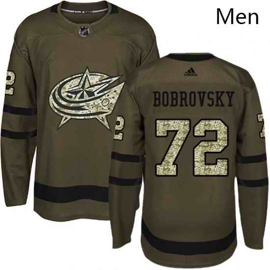 Mens Adidas Columbus Blue Jackets 72 Sergei Bobrovsky Premier Green Salute to Service NHL Jersey